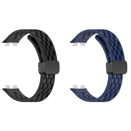Lichifit - Bracelet Montre Pour Huawei Band 10/9/8 - À Boucle Déployante - En Silicone - Noir + Bleu