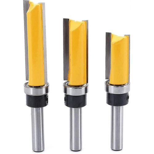 Ciseau 3pcs 8mm Shank Flush Cutter, Flush Cutter Countersink Cutter avec roulement supérieur, outils de fraisage du bois