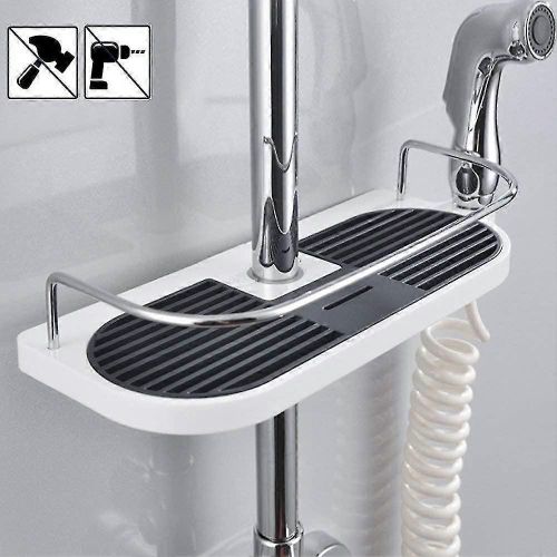 Étagère de douche télescopique, étagère de douche réglable en alliage d¿aluminium avec 2 crochets à serviettes, pas d¿installation de perçage, organisateur de salle de bain, 19-25mm