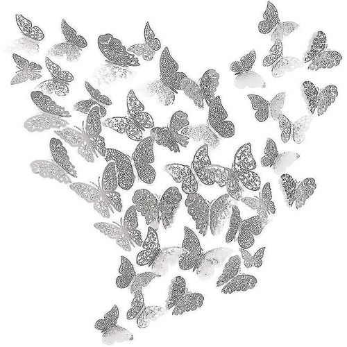 I 36 Pièces 3d Papillons Décoratifs Papillons Autocollants Mur Diy Art Décalcomanies Chambre Bébé D amp;eacute;cor Amovible Décoratif Papier Mural Autocollants (rose Rouge