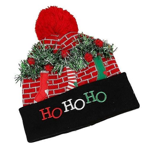 Chapeau De Bonnet De Noël Tricoté Adulte Avec Cloches Led Illuminez Noël Bonnet Crâne Menotté