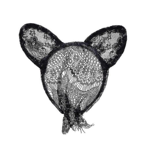 Bandeau Femmes Dentelle Oreilles De Chat Voile Noir Masque Pour Yeux Couvre-Chef De Fête (D-583-A)