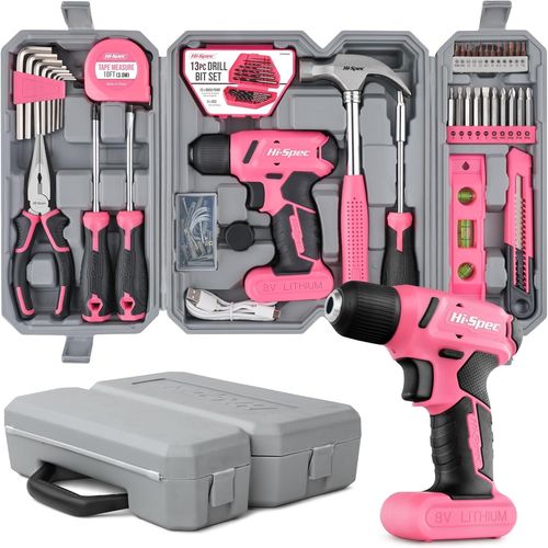 ChenQuanSarl-Perceuse Visseuse Devisseuse Sans Fil 8V Rose - Boite A Outils Complete Avec Outils De Bricolage - Embouts, Forets, Marteau, Tournevis Et Plus - Travaux, Entretien Et Réparations À Domic