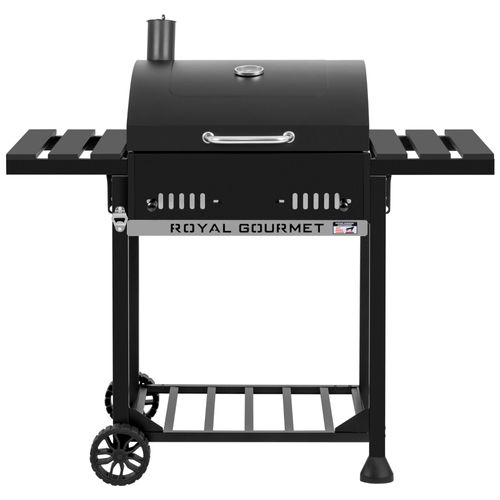 Barbecue à Charbon de Bois Royal Gourmet - Grill à Charbon sur Chariot avec Tablettes Pliables, Couvercle, Thermomètre, Surface Cuisson 56,5 x 42,2 cm
