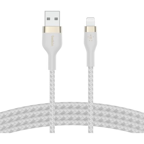 CLICKSELL-Câble À Gaine Tressée Usb-A Vers Lightning Boostcharge Pro Flex (1M), Certifié Mfi, Pour Iphone 14,13, 12, Pro, Max, Mini, Se, Ipad, Etc (Blanc)