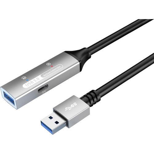 CLICKSELL-Câble D'Extension Usb Actif Avec Répéteur 10 M, Usb A Femelle Vers A Mâle, Usb 3.2 Gen 1 Super Speed 5 Gbit/S¿¿¿¿, 2X Blindé, Awg20/28, Boîtier En Aluminium, Couleur Noir, Longueur 10 M