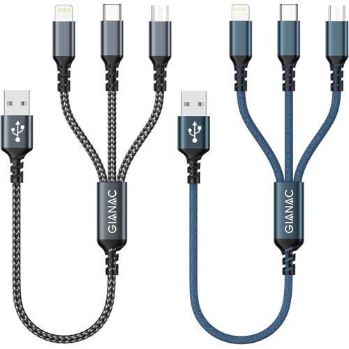 CLICKSELL-Câble Chargeur Multi Embout,3 En 1 Câble Universel [0.5M/Lot De 2] Câble Multi Chargeur De Chargement Avec Lightning+ Usb C+ Micro Connecteur Pour Iphone 13/12/11/Xs,Galaxy S21 S20,Huawei P