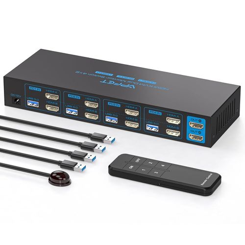CLICKSELL-4K 144Hz 4 Pc 2 Monitor Kvm Switch, 8K 60Hz Edid Hdmi Commutateur Kvm Pour 4 Ordinateurs Partageant 2 Moniteurs Et 4 Périphériques Usb 3.0 Tels Que Clavier, Souris, Imprimante