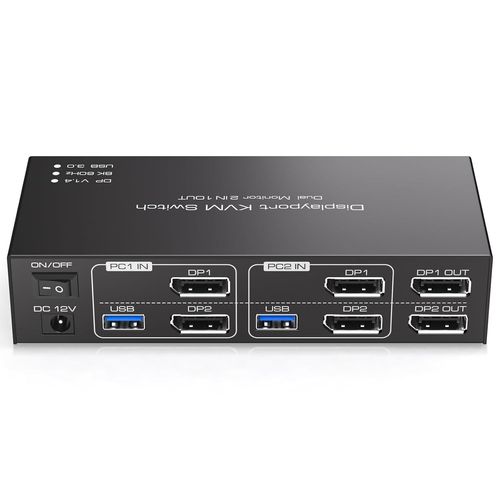 CLICKSELL-Commutateurs Kvm 8K60Hz Displayport Kvm Switch 2 Pc 2 Monitor Usb3.0 Dual Moniteurs Pour Partageant Dual Ordinateurs Et 4 Ports Usb 3.0 Supportant Le Mode Copie & Extension 2-Câbles Usb Inc
