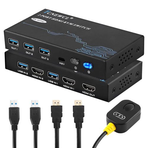 CLICKSELL-8K 60Hz Commutateur Kvm Switch Usb 3.0 Hdmi 4K 120Hz Pour 2 Pc Sur 1 Écran, Support Hdr, Dolby Audio, 3D, Hdcp Avec 2 Câble Hdmi 2.1 Et 2 Câble Usb 3.0