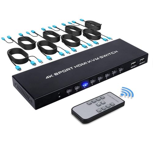 CLICKSELL-Commutateur Kvm Switch Hdmi 8 Ports, 4K Hdmi Usb Kvm Switch, Pour Brancher 8 Pc Sur 1 Écran Hd Et Clavier Souris Scanner Imprimeur, 8 Câbles 2-En-1 Inclus