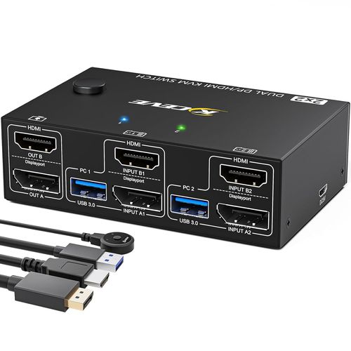 CLICKSELL-Commutateur Kvm Usb 3.0 Displayport + Hdmi 4K@60Hz Kvm Switch 2 Pc 2 Monitor, Dual Monitor Kvm Switch Avec 4 Ports Usb 3.0 Pour 2 Pc Partagez Souris, Clavier Et Moniteur