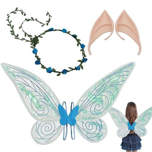 Robe Ailes De Fée Scintillantes, Ensemble Avec 2 Oreilles D'elfe Et Couronne De Fleurs, Fournitures De Déguisement Robustes Pour Halloween Pour Femmes