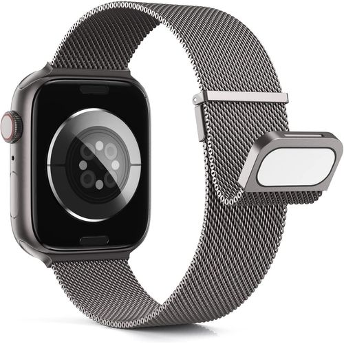 Métal Bracelet Compatible Avec Bracelets Apple Watch 38mm/40mm/41mm/42mm(Series 10) Femme,Bracelet Double Magnétique Pour Iwatch Series 10 9 Se(Se 2) 8 7 6 5 4 3 2 1, Metal Milanais (Gris)