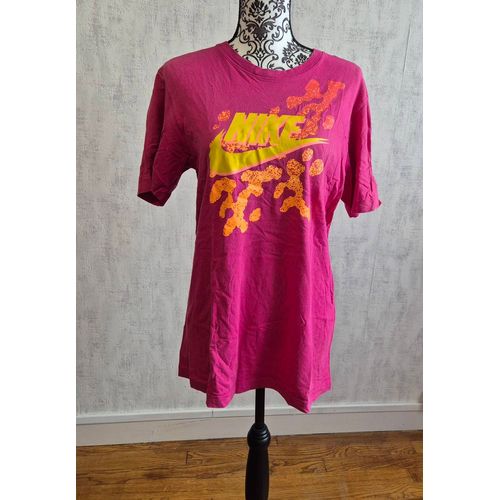 Nike T-Shirt Manche Courte Rose Fuchsia Et Jaune Taille 36 S