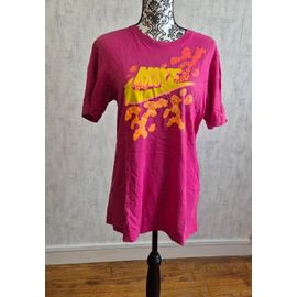 Nike T-Shirt Manche Courte Rose Fuchsia Et Jaune Taille 36 S