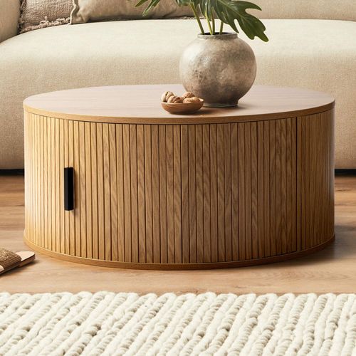 Table Basse Ronde 80 Cm Uh10879 Callix Mdf Lattes Chêne Bois Clair (Lorikeet Living)