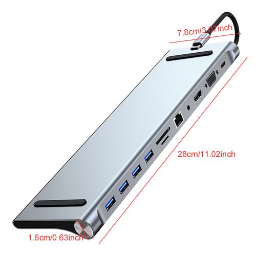 Adaptateur USB C pour téléphone sauna,connexion haut-parleur,airies Dongle,lecteur de carte SD/TF,multiport 10 en 1,compatible HDMI 4K pour Macbook,Huawei - Type 11-in-1