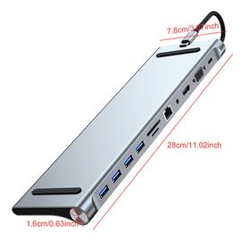 Adaptateur USB C pour téléphone sauna,connexion haut-parleur,airies Dongle,lecteur de carte SD/TF,multiport 10 en 1,compatible HDMI 4K pour Macbook,Huawei - Type 11-in-1