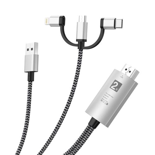 Mise à niveau 3 en 1 adaptateur de câble HDMI 2K mise à niveau USB - C Micro USB vers adaptateur HDMI pour i - O - S/téléphone Android vers moniteur portable/projecteur/HDTV syn - Type 3 in 1 Cable