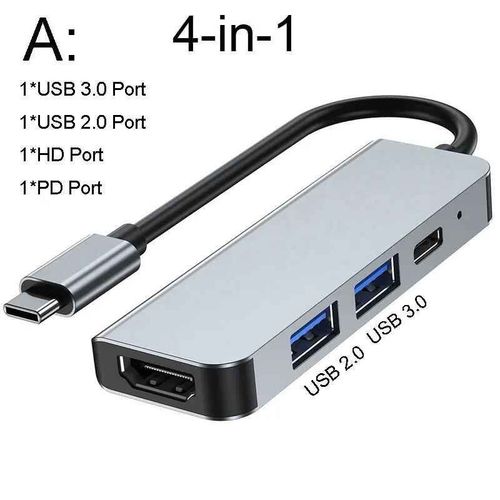 Adaptateur Thunderbolt 3 USB Type C Hub compatible HDMI 4K prise en charge Samsung Dex mode USB-C Dock avec PD pour MacBook Pro/Air 2021 - Type 4 IN 1 HUB