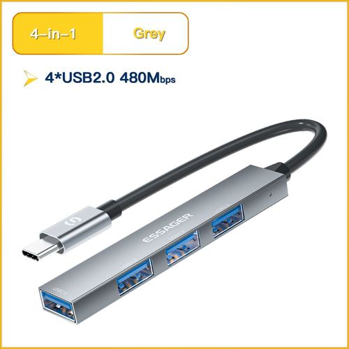 Essager-HUB USB 3.0,USB 2.0,Type C,Multi Splitter,Haute vitesse,5Gbps pour PC,Ordinateur,Multiport - Type Type-C grey
