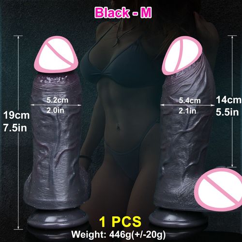 Veines Réalistes Doux Épais Grand Gode Double Silicone Petite Chair Pénis Femme Homme Anal Sex Toy Ventouse Bite Masturbateurs Coq - Type Black-M