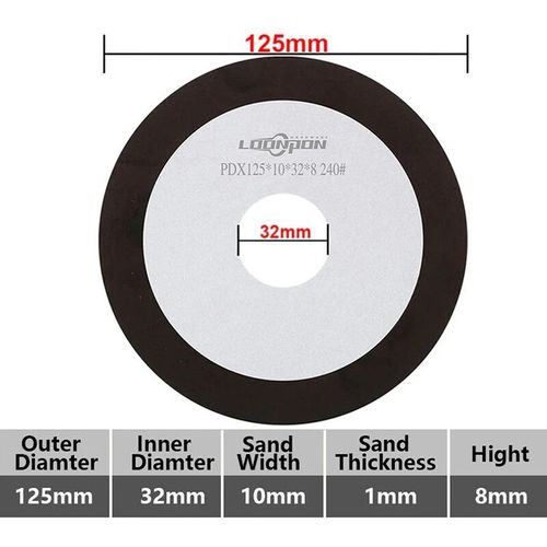 Cercle de meule en diamant 100mm/125mm pour fraise en acier au tungstène,affûteur d'outils,grain 150 à 320 - Type 125x32x8x10mm-Grit 240