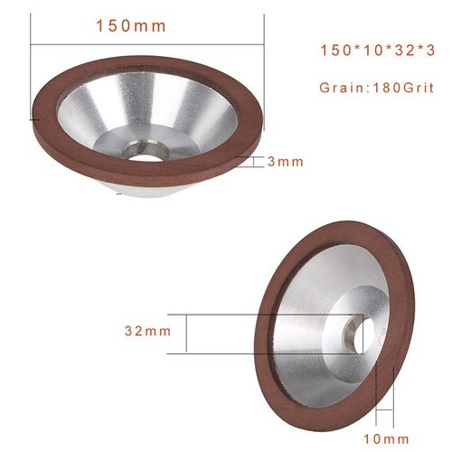 1 pièces diamant meule tasse meulage cercle grain 150 120 240 320 pour acier fraise outil affûteuse meuleuse - Type 150x10x32x3 180 Grit