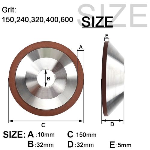 100/125/150mm diamant meule tasse résine disque de meulage pour métal tungstène acier fraise polissage outils de coupe - Type 150x32x10mm-Grit 150