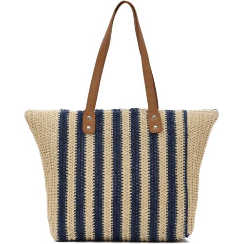 Sac Cabas En Paille Pour Femmes Été Bohème Sac Fourre-Tout Raphia Tressé Pour Plage Vacances Voyages(Beige)[H2534]