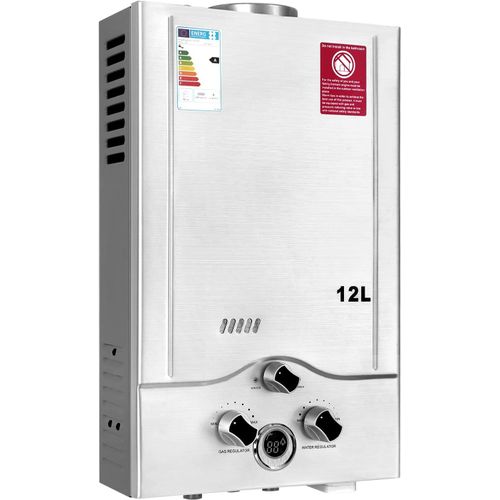 Chauffe-eau à Gaz 12LPM, Chauffe-eau Instantané Butane Propane avec une Pression d'Eau Requise Super Faible de 0,2 Bar pour Maison, Cabine, Caravane, Grange, Fonctionnant au GPL
