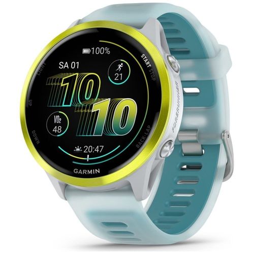 Garmin Forerunner 570, 47mm, Stonewhite Amp Yellow Aluminium / Translucent Whitestone Turquoise, Silicone Band