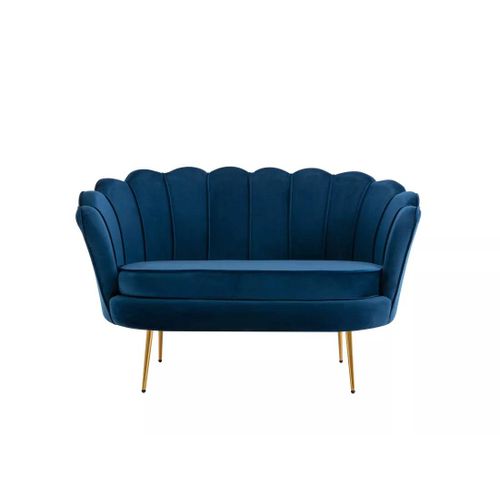 Canapé Bleu Nuit Avec Pieds Fins Dorés, Revêtement En Velours D'Une Grande Douceur Et Forme Coquillage !