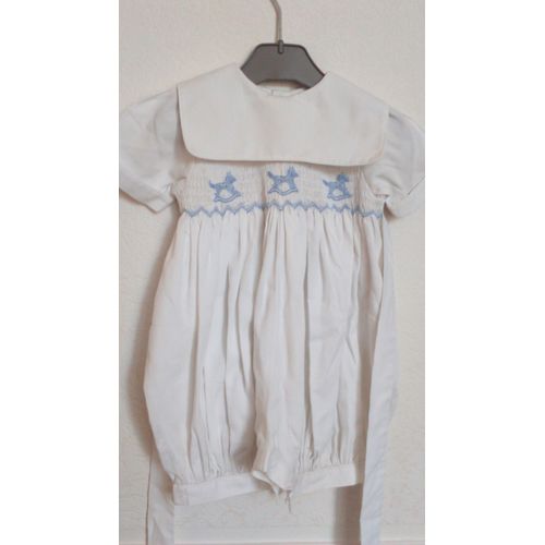 Magnifique Barboteuse Bébé Garçon À Smock Brodée Mains Taille 3 Mois Idée Cadeau