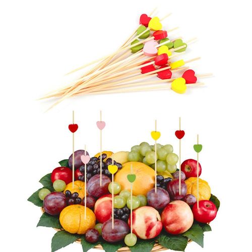 Brochettes De C¿Ur En Bambou À Usage Unique, 100 Pièces De 12cm, Signe De Gâteau, Fruit, Dessert, Pics De Cocktail, Mignons Bâtons Alimentaires Pour Buffet, Cupcake, Fête