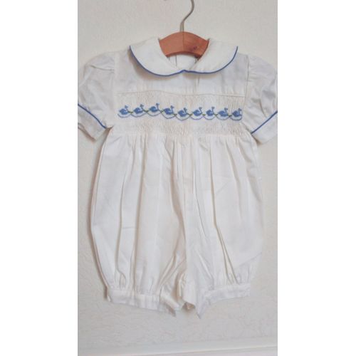 Magnifique Barboteuse Bébé Garçon À Smock Brodée Mains Taille 1 Mois Idée Cadeau