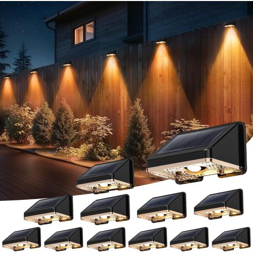 Applique Solaire Exterieur 12 Unités Lumiere Solaire Extérieur Jaune Lampe Solaire Murale Exterieur Étanche Avec Joli Éclairage D'ambiance Pour Clôture, Mur Et Jardin
