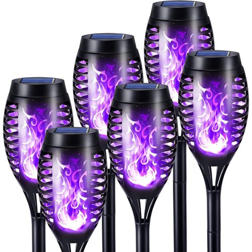 Lumiere Flamme Solaire Exterieure - 6 Pack Etanche Lampe Torche Solaire, Lampes Solaires À Flamme Vacillante Violet Pour Décoration Halloween Jardin, Patio, Chemins, Pelouse