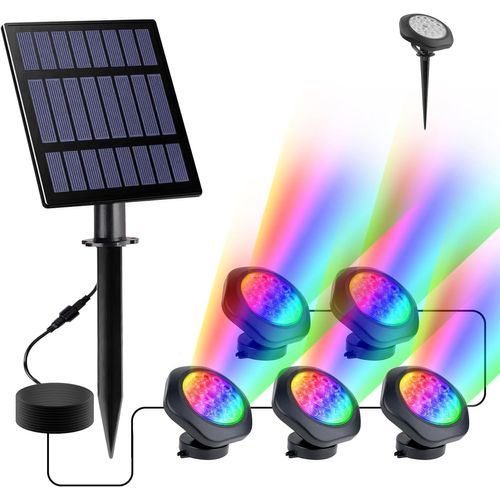 Lampes Solaires De Bassin, Rgb Lampe Solaire Sous-Marines Éclairage Submersible Avec Ip68 Étanche, Changement De Couleur Rgb Spots Solaire Pour Aquarium, Jardin(5 Lampes Frontales)
