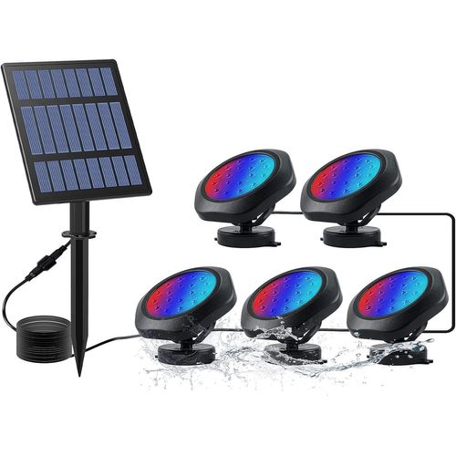 5 Packs Lampes Solaires De Bassin, Projecteurs Led Submersibles, Rgb Eclairage Sous-Marin Projecteur Avec Ip68 Etanche, Rgb Changement Couleur Pour Étang, Jardin, Patio, Arbre