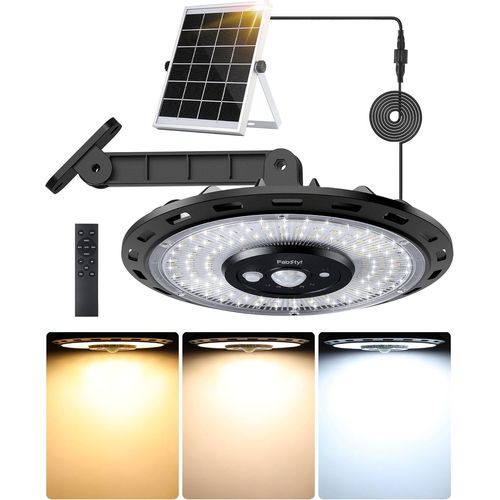 Lampe Solaire Interieur Extérieur 3000lm, 5 Modes Détecteur De Mouvement, 3 Températures De Couleur Lumiere Solaire Exterieur 4000mah Batterie Pour Chemin Jardin Pergola Garage
