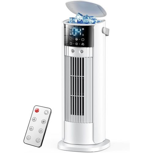 Climatiseur portable 4 en 1, refroidisseur d'air avec ventilateur de tour et réservoir d'eau, 4 vitesses, oscillation à 90°, minuterie 10 h, télécommande, silencieux pour la maison [Classe
