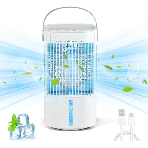 Climatiseur Mobile,900Ml Rafraichisseur D'Air,3 Vitesses Du Vent,Avec Humidificateur,180° Drotation,2/4 Heures Chronométrée,Lumière D'Atmosphère Colorée,Mini Climatiseur Portable Pour Maison,Bureau