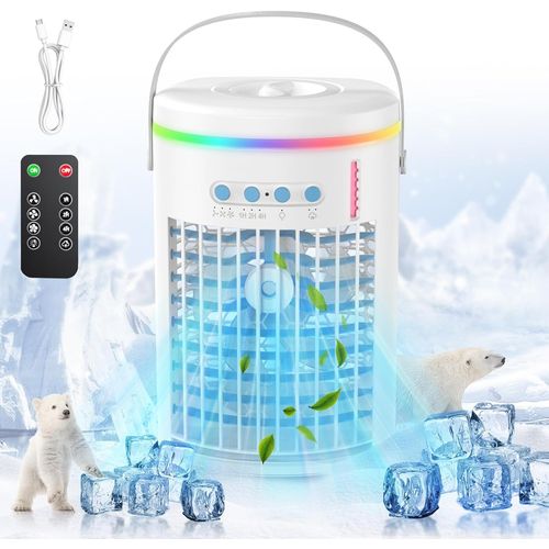 Climatiseur Mobile, 1400ML Mini Climatiseur Portable Refroidisseur d'air avec Télécommande, 4 en 1 Mini Climatiseur Mobile Ventilateur avec 3 Vitesses pour Maison, Bureau, Voyages.