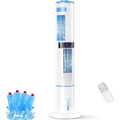 Climatiseur Mobile Silencieux Rafraîchisseur d'air avec Humidificateur, Ventilateur, 2 Sortie d'air, 360°Oscillation, 65W, 24H Minuteries, 3 Vitesses, 4 Modes,Télécommande pour Chambre Bureau