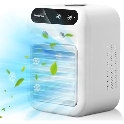Climatiseur Portable, Climatiseur Mobile Silencieux 500ml, 15° Oscillation, 2 Modes de Brumisation, Clim Portable Rechargeable USB Refroidisseur d'air Par Evaporation pour Maison Bureau