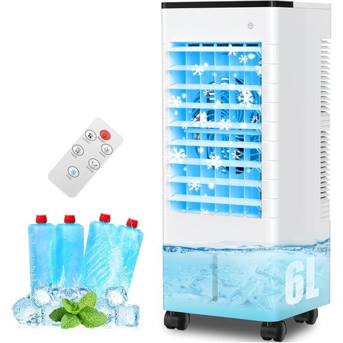 Climatiseur Mobile, 3 en 1 Rafraichisseur d'air Silencieux Sans évacuation avec 6L Large Réservoir d'eau, 3 Vitesses, 15H Minuteries,60°Oscillation,Climatiseur Portable pour Chambre,Cuisine,Bureau