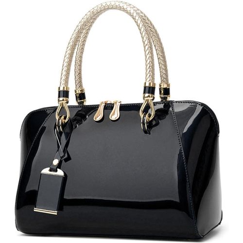 Sacs À Main Portés Main Femme Sac A Main Tendance Sacs De Soirée En Cuir Verni Pochette Femme Élégant Sac À Bandoulière Noir[H732]