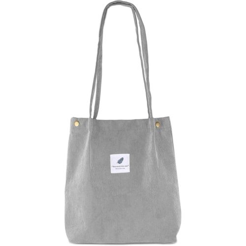 Sac Velours Côtelé, Sac Cabas Grande Capacité, Sac À Bandouliè Re En Velours Côtelé, Sac À Main Rétro Casual Pour Femme, Ultra Léger Et Réutilisable (Gris)[H1945]